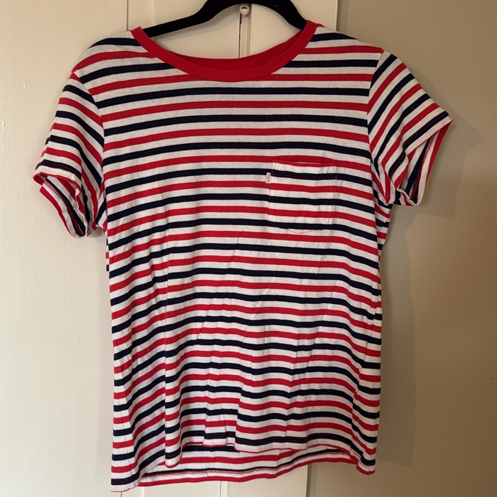 Striped Levis Shirt - Red, White, and Blue with a pocket on left chest